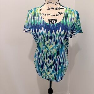 Chico's Zenergy Blue and Green Patterned Short Sleeve Top Size 2.